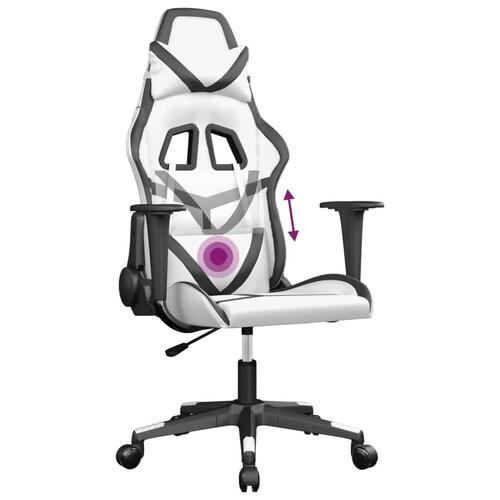 Gamingstol m. massagefunktion kunstlæder hvid og sort