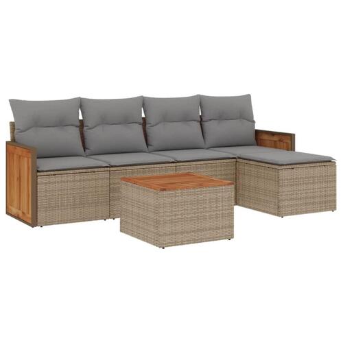 Sofasæt til haven 6 dele med hynder polyrattan beige