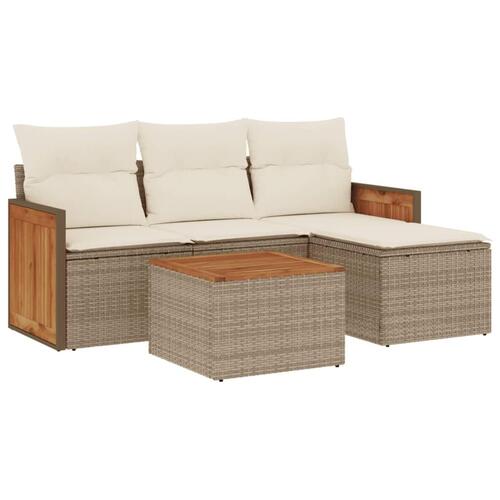Sofasæt til haven 5 dele med hynder polyrattan beige