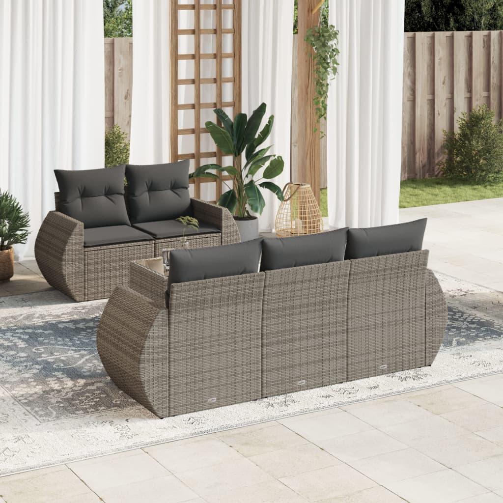 Sofasæt til haven 6 dele med hynder polyrattan grå billede