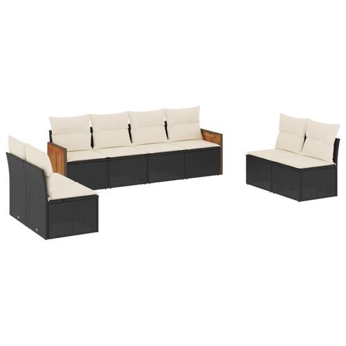 Sofasæt til haven 8 dele med hynder polyrattan sort