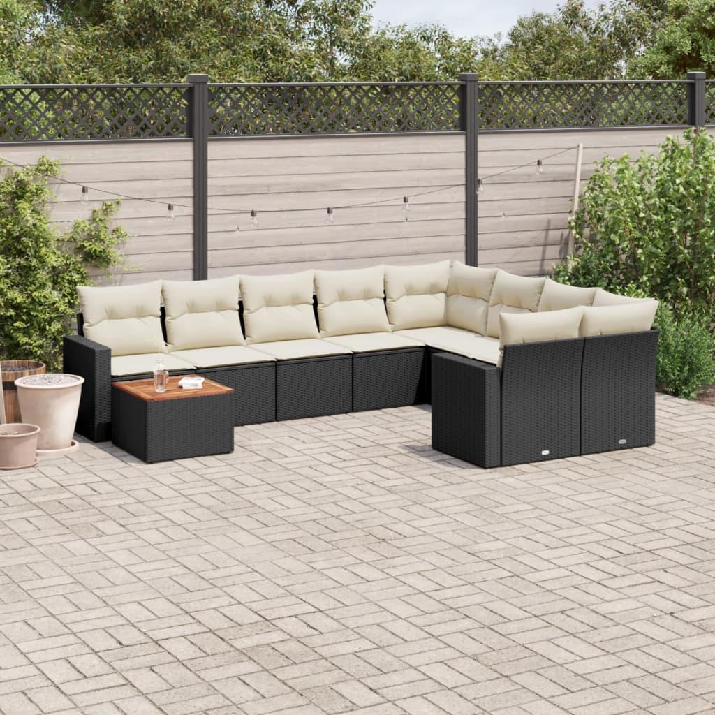 Sofasæt til haven 10 dele med hynder polyrattan sort billede