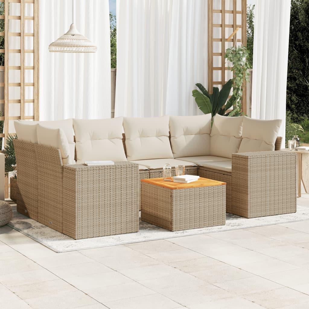 Sofasæt til haven 7 dele med hynder i polyrattan beige