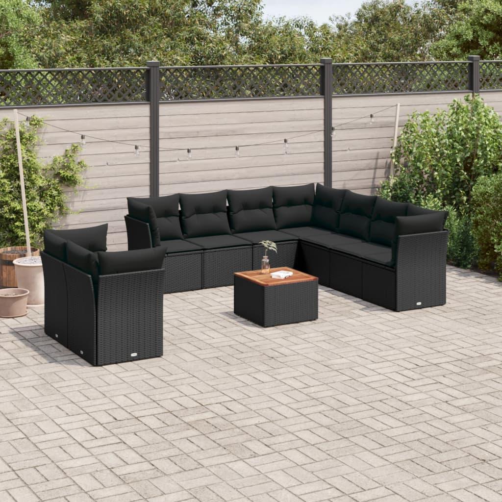 Sofasæt til haven 10 dele med hynder polyrattan sort