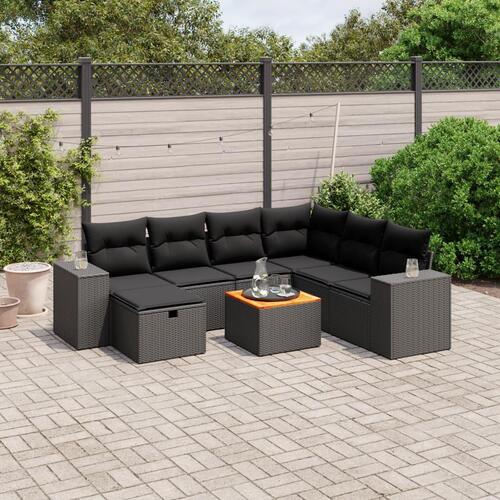 Sofasæt til haven 8 dele med hynder polyrattan sort