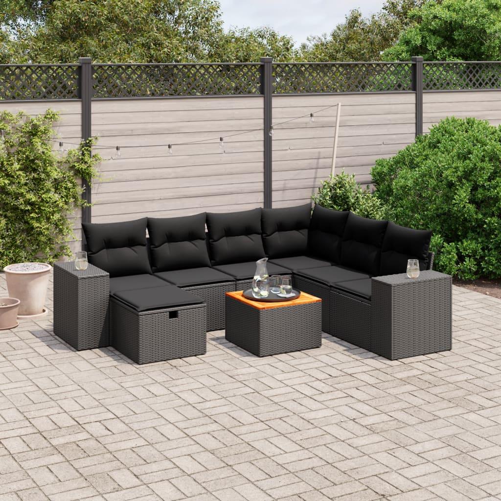 Sofasæt til haven 8 dele med hynder polyrattan sort