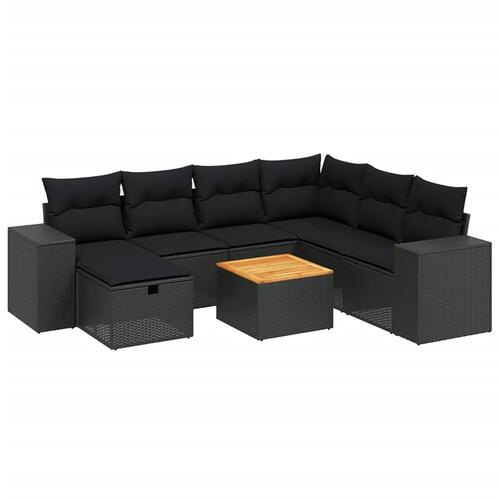 Sofasæt til haven 8 dele med hynder polyrattan sort