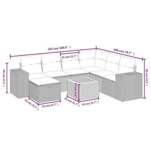Sofasæt til haven 8 dele med hynder polyrattan sort