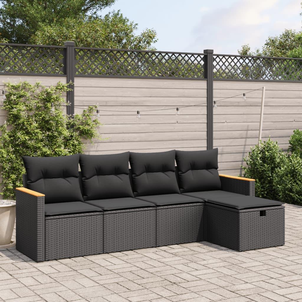 Sofasæt til haven 5 dele med hynder polyrattan sort