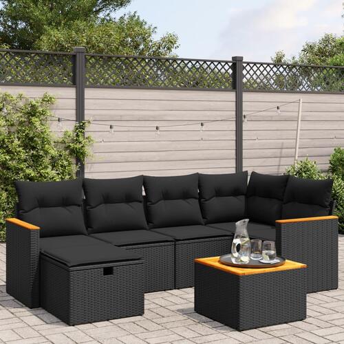 Sofasæt til haven 7 dele med hynder polyrattan sort