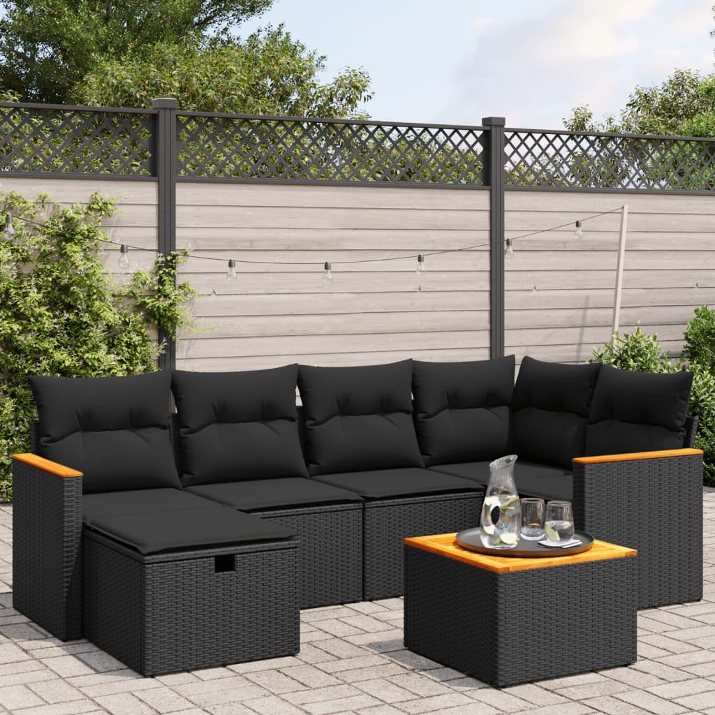 Sofasæt til haven 7 dele med hynder polyrattan sort