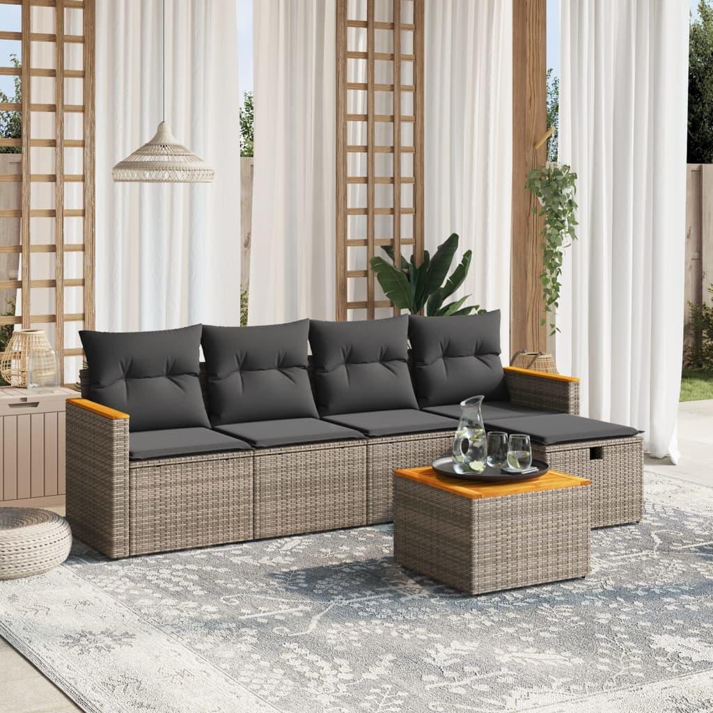 Sofasæt til haven 6 dele med hynder polyrattan grå