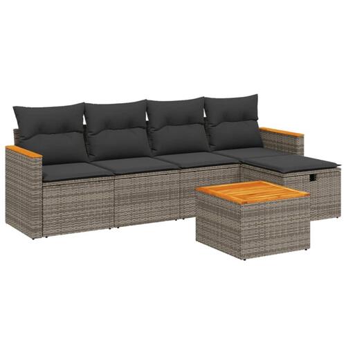 Sofasæt til haven 6 dele med hynder polyrattan grå