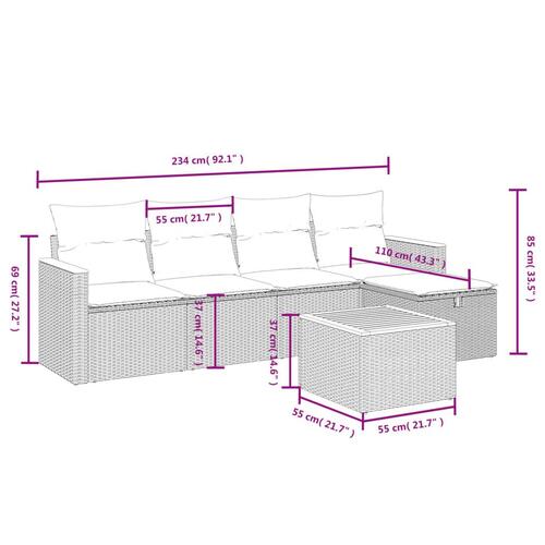 Sofasæt til haven 6 dele med hynder polyrattan grå