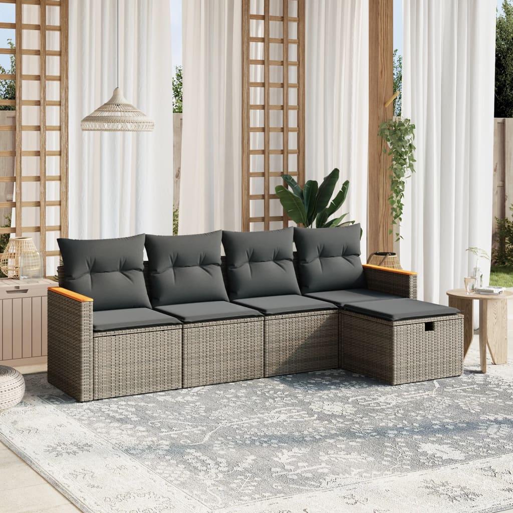 Sofasæt 5 dele med hynder polyrattan grå