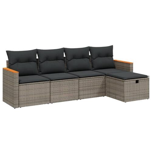 Sofasæt 5 dele med hynder polyrattan grå