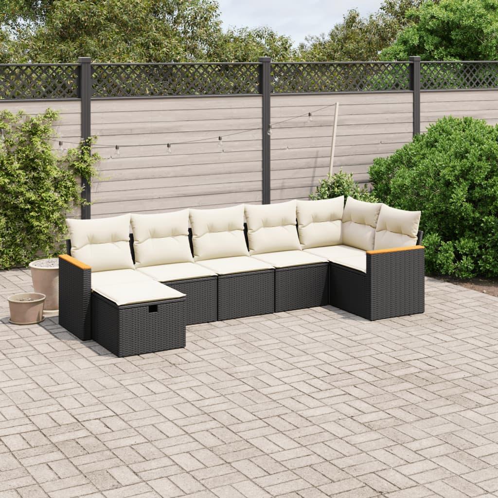Sofasæt til haven 7 dele med hynder polyrattan sort