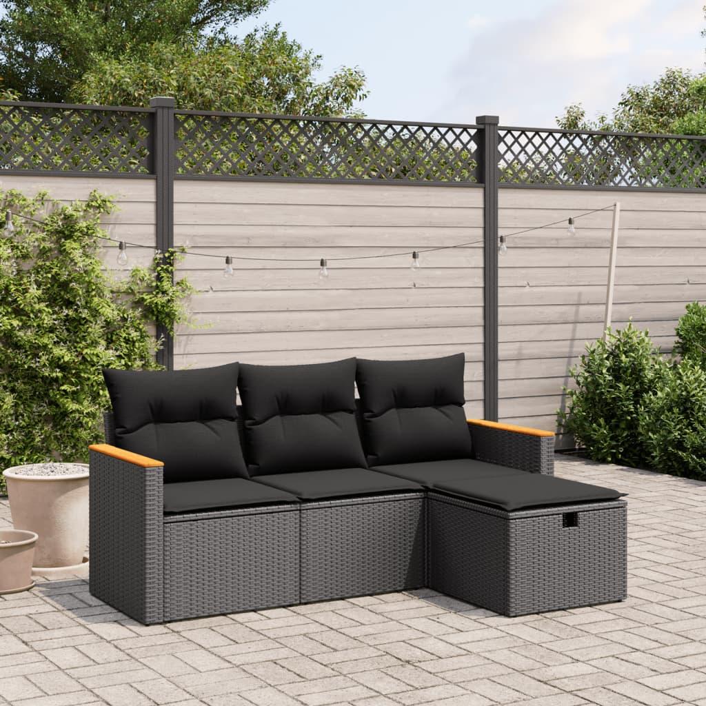 Sofasæt til haven 4 dele med hynder polyrattan sort