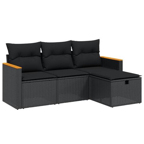 Sofasæt til haven 4 dele med hynder polyrattan sort