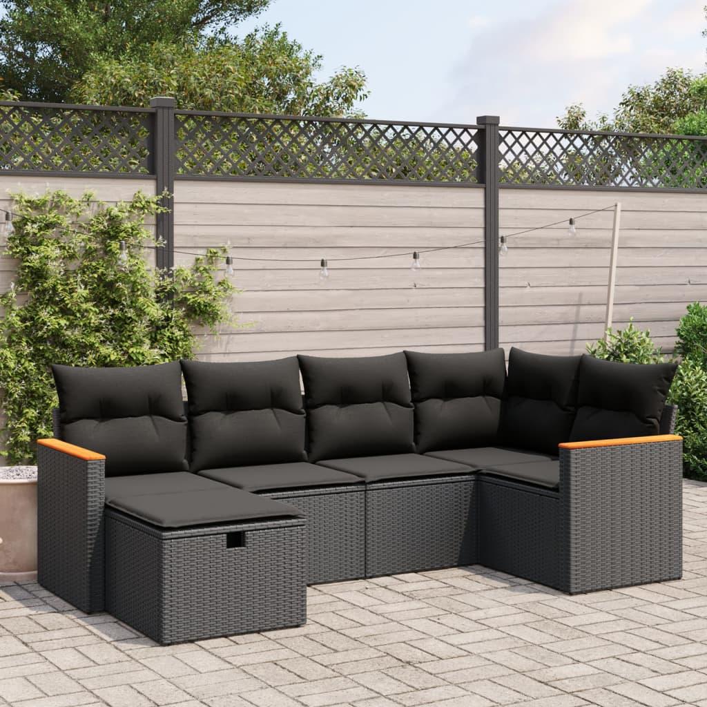 Sofasæt til haven 6 dele med hynder polyrattan sort
