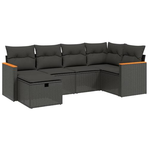 Sofasæt til haven 6 dele med hynder polyrattan sort