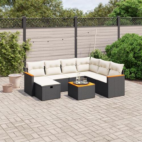 Sofasæt til haven 8 dele med hynder polyrattan sort