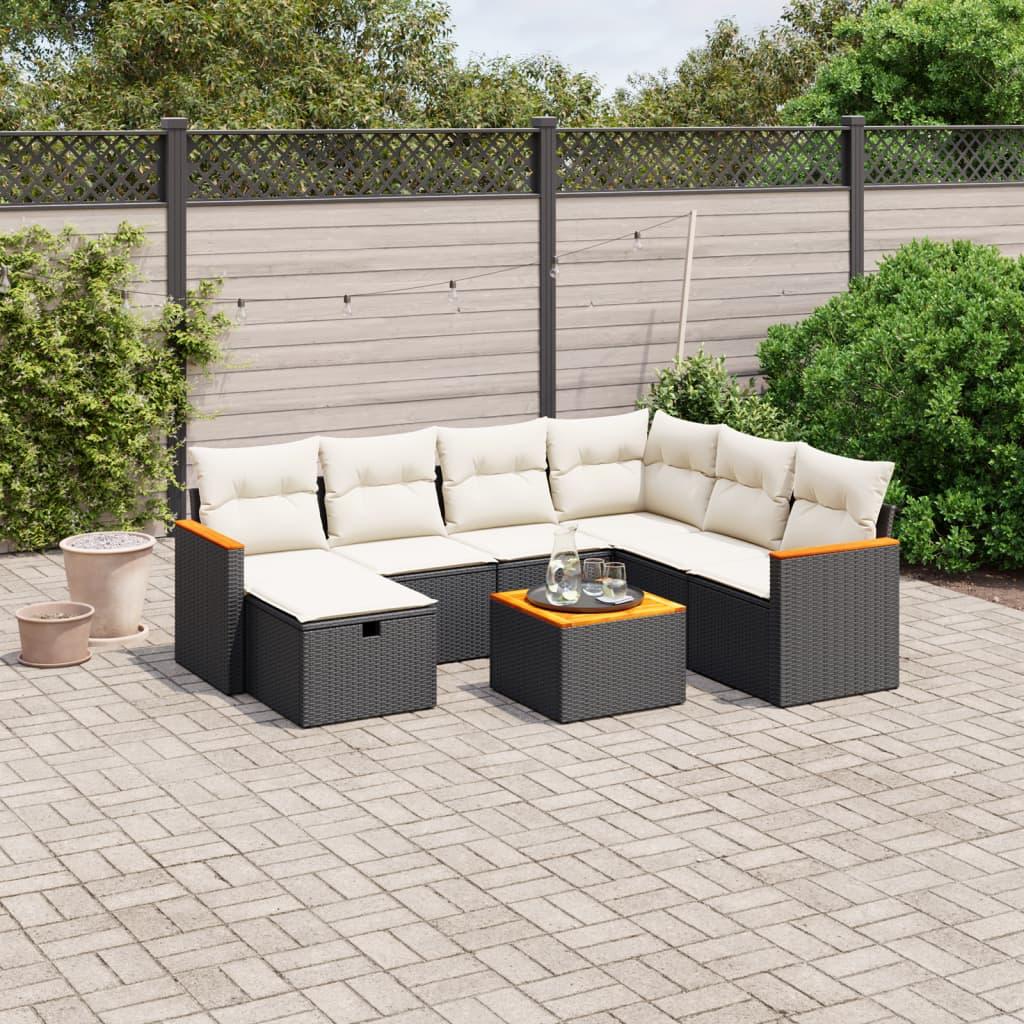 Sofasæt til haven 8 dele med hynder polyrattan sort