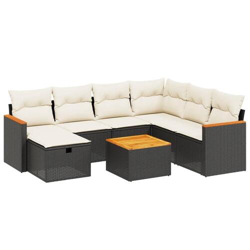 Sofasæt til haven 8 dele med hynder polyrattan sort