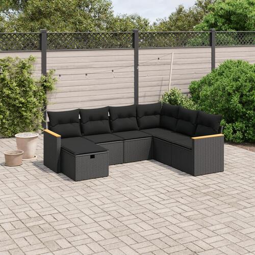 Sofasæt til haven 7 dele med hynder polyrattan sort