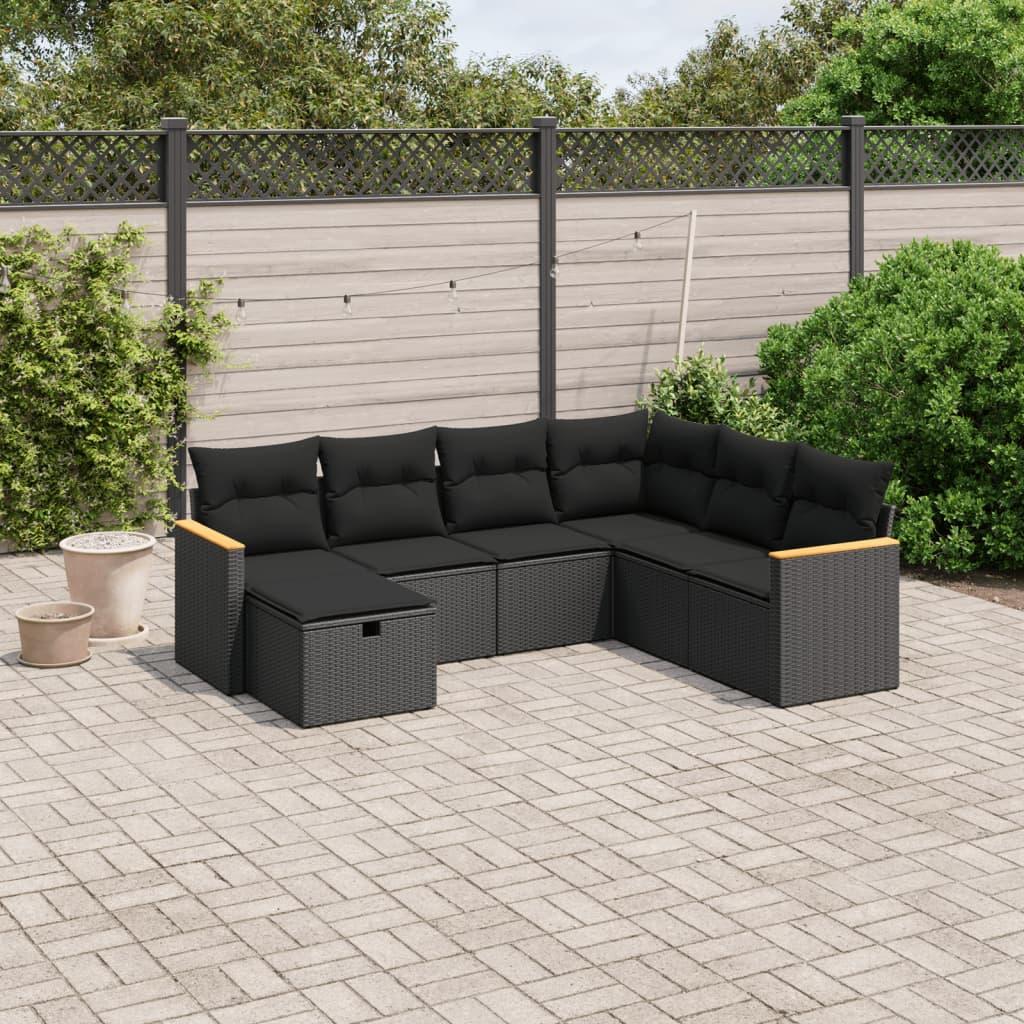 Sofasæt til haven 7 dele med hynder polyrattan sort