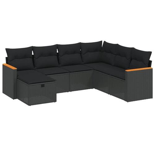 Sofasæt til haven 7 dele med hynder polyrattan sort