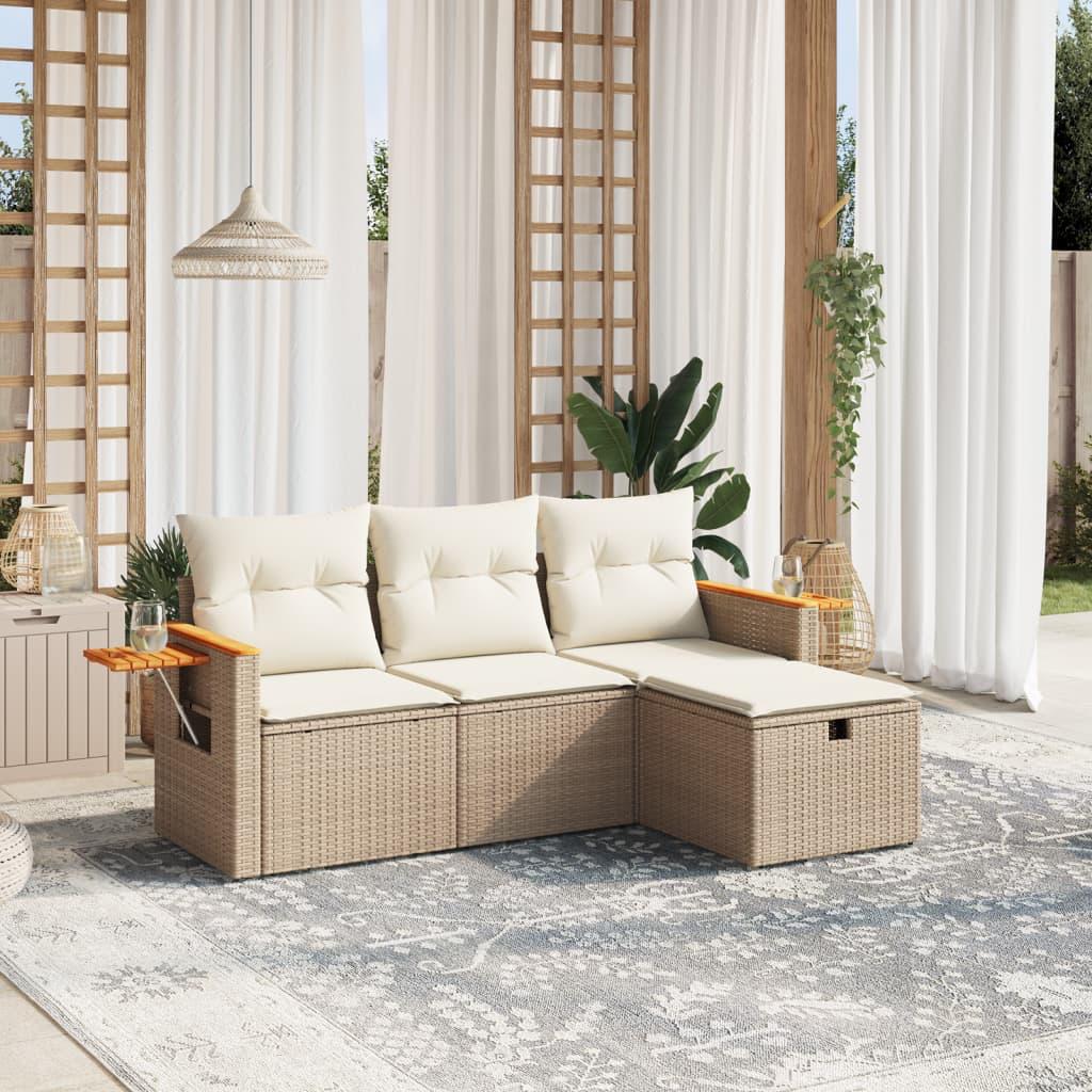 Sofasæt til haven 4 dele med hynder polyrattan beige