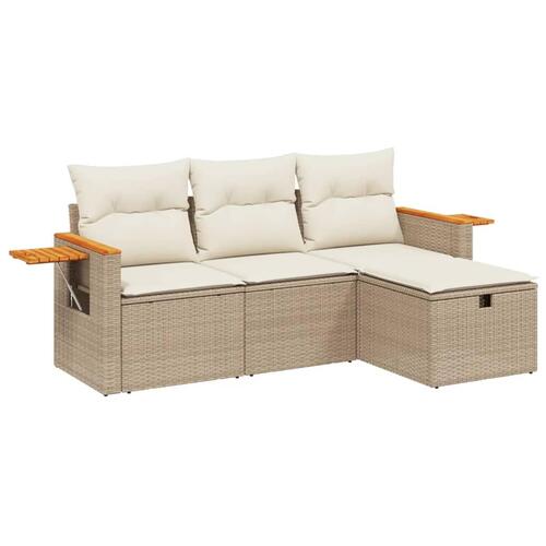 Sofasæt til haven 4 dele med hynder polyrattan beige