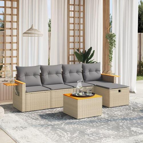 Havesofasæt 6 dele med hynder polyrattan beige