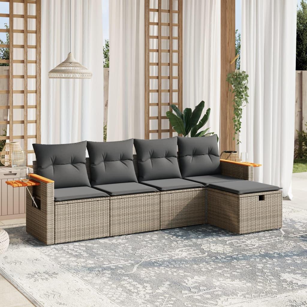 Sofasæt 5 dele med hynder polyrattan grå