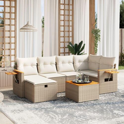 Sofasæt til haven 7 dele med hynder polyrattan beige