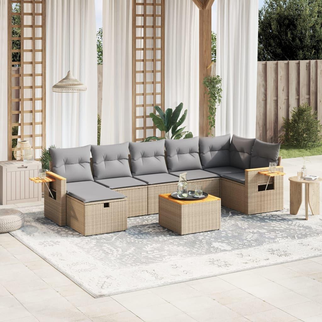 Havesofasæt 8 dele med hynder polyrattan beige