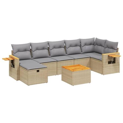 Havesofasæt 8 dele med hynder polyrattan beige