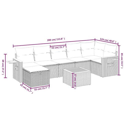 Havesofasæt 8 dele med hynder polyrattan beige