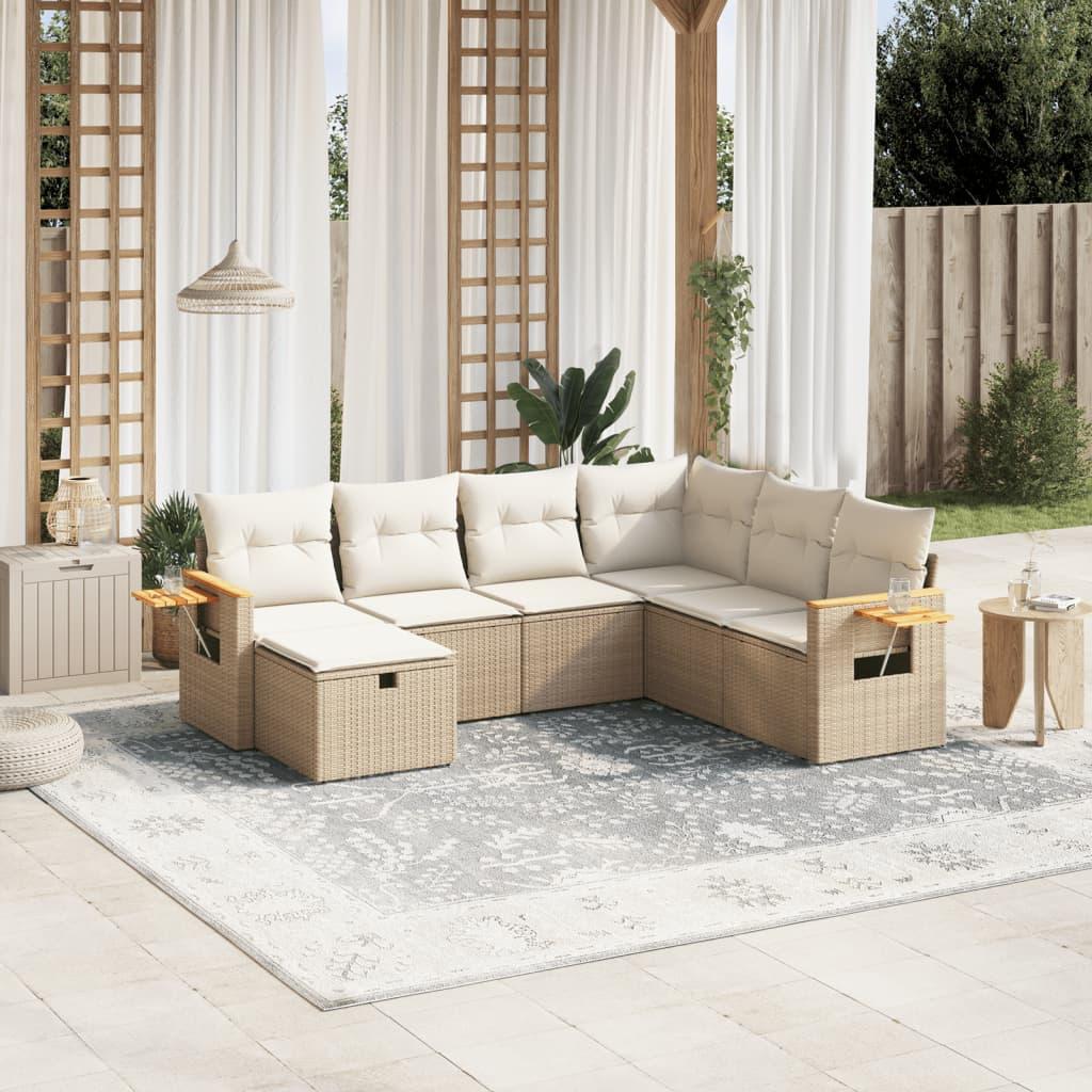 Sofasæt Til Haven 7 Dele Med Hynder Polyrattan - Beige / Uden bord