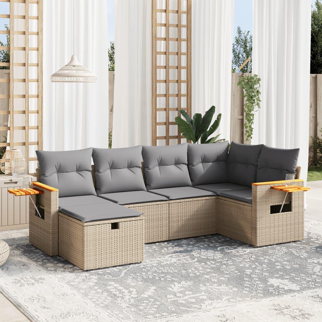 Havesofasæt 6 dele med hynder polyrattan beige