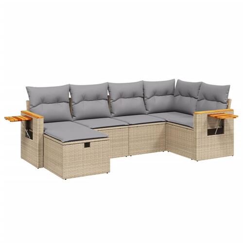 Havesofasæt 6 dele med hynder polyrattan beige