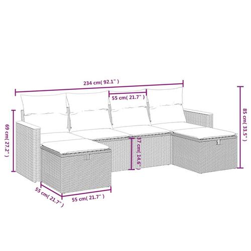Sofasæt til haven 6 dele med hynder polyrattan grå