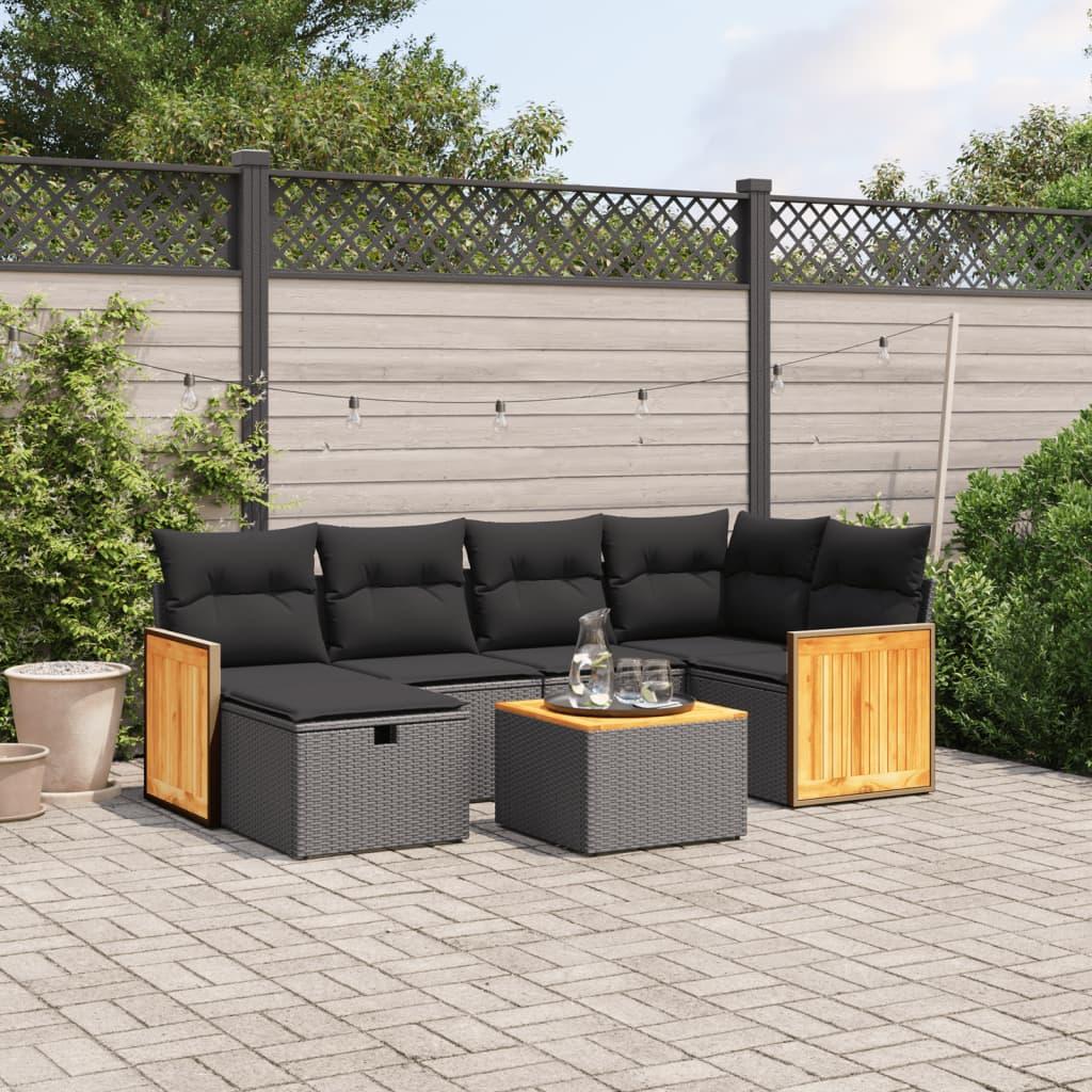 Sofasæt til haven 7 dele med hynder polyrattan sort