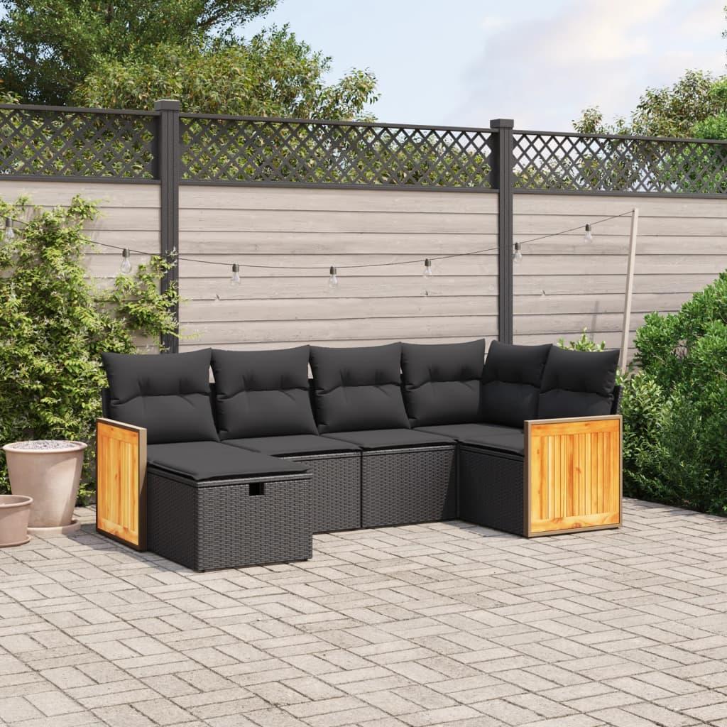 Sofasæt til haven 6 dele med hynder polyrattan sort