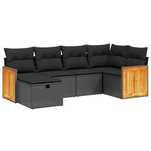 Sofasæt til haven 6 dele med hynder polyrattan sort
