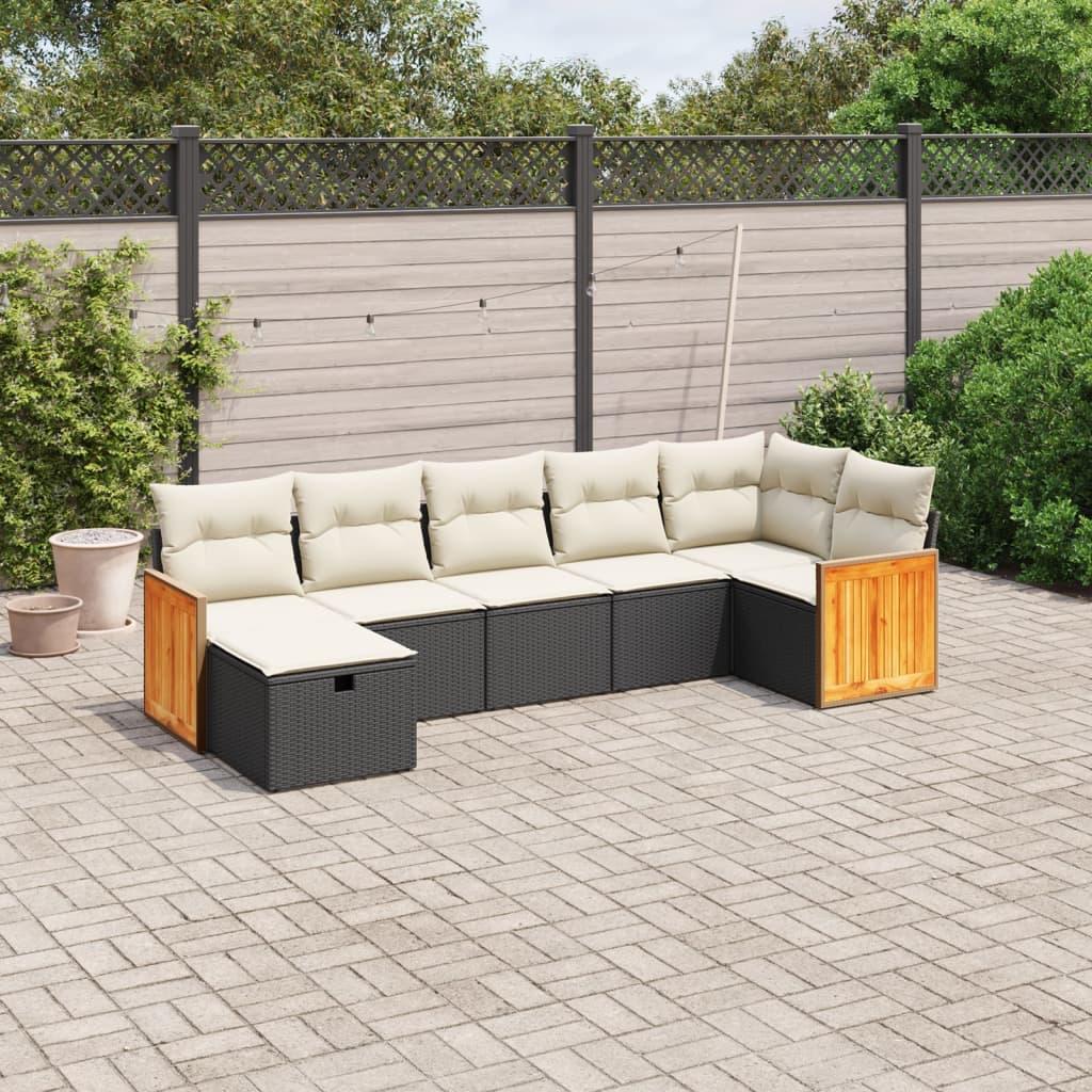 Sofasæt til haven 7 dele med hynder polyrattan sort