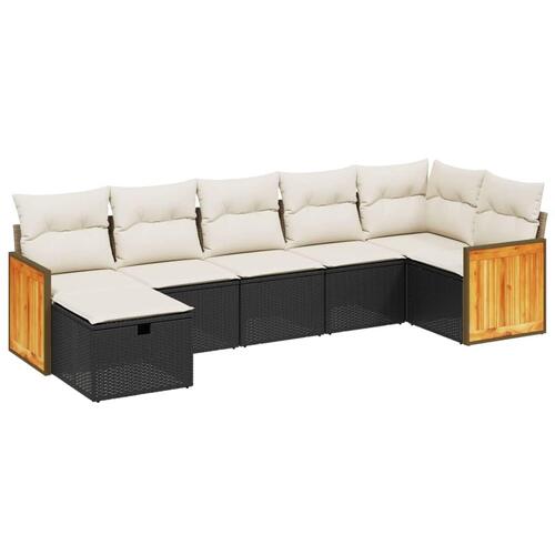 Sofasæt til haven 7 dele med hynder polyrattan sort