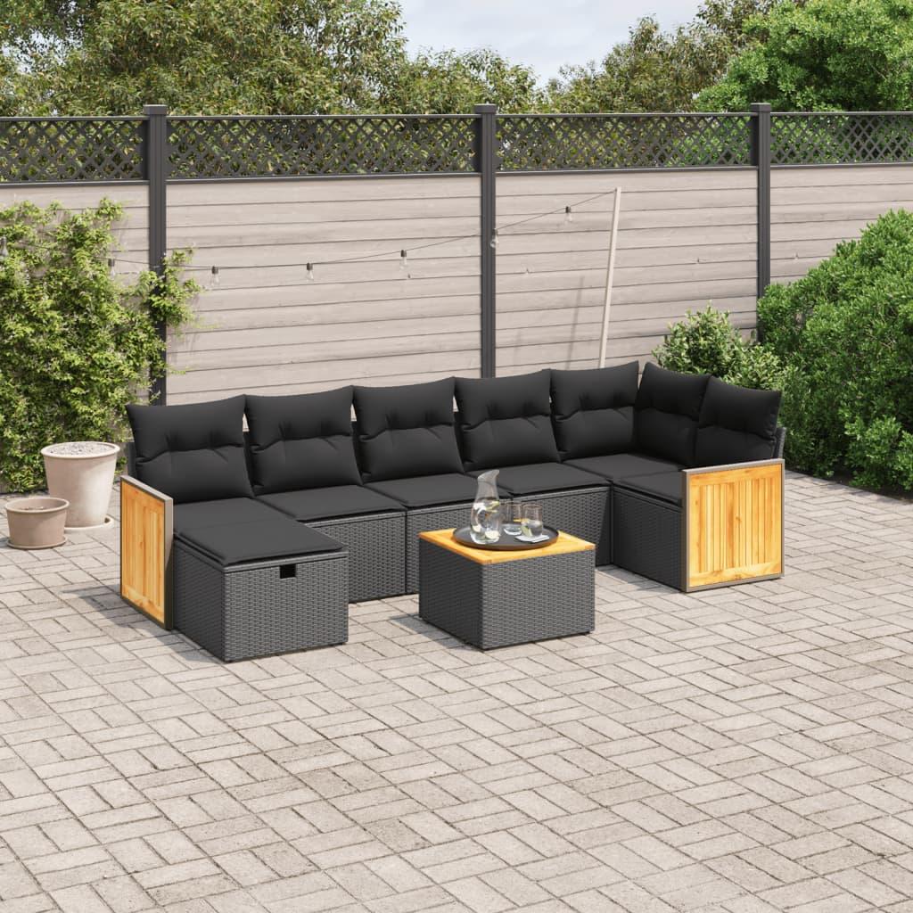 Sofasæt til haven 8 dele med hynder polyrattan sort