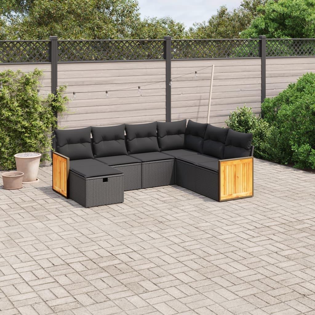 Sofasæt til haven 7 dele med hynder polyrattan sort